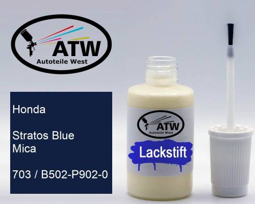 Honda, Stratos Blue Mica, 703 / B502-P902-0: 20ml Lackstift, von ATW Autoteile West.